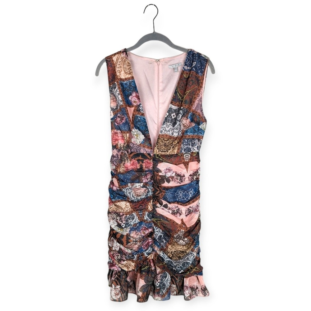ATOIR Stay With Me Dress in Multicolor Patch Print Ruched Mini Size 4 Whimsical